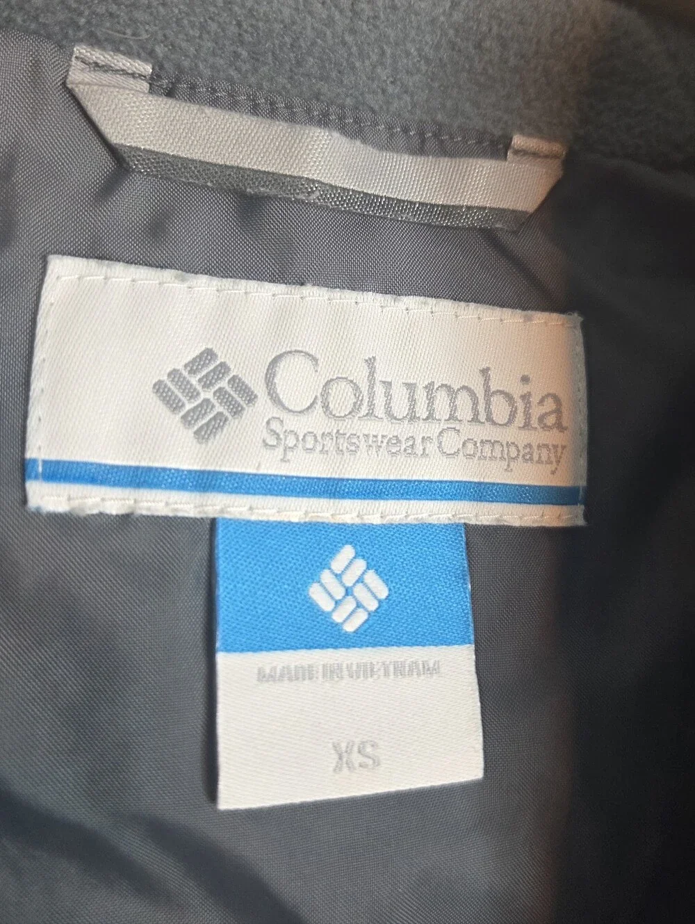 Columbia Kids XS Hooded Rain Jacket Windbreaker Gray Navy Fleece Lined